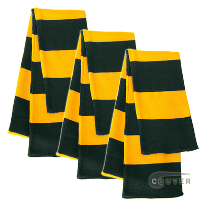 Dark Green/Gold Sportsman Rugby Striped Knit Scarf - 3Pieces